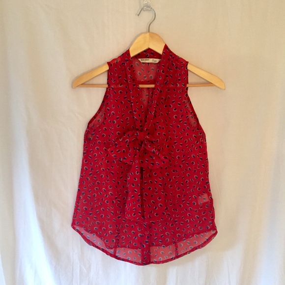Red and Navy Dot Tie Front Blouse - Picture 1 of 6